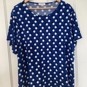 CALVIN KLEIN - ROYAL BLUE - BLACK AND WHITE POLKA DOT TOP -EXCELLENT CONDITION
